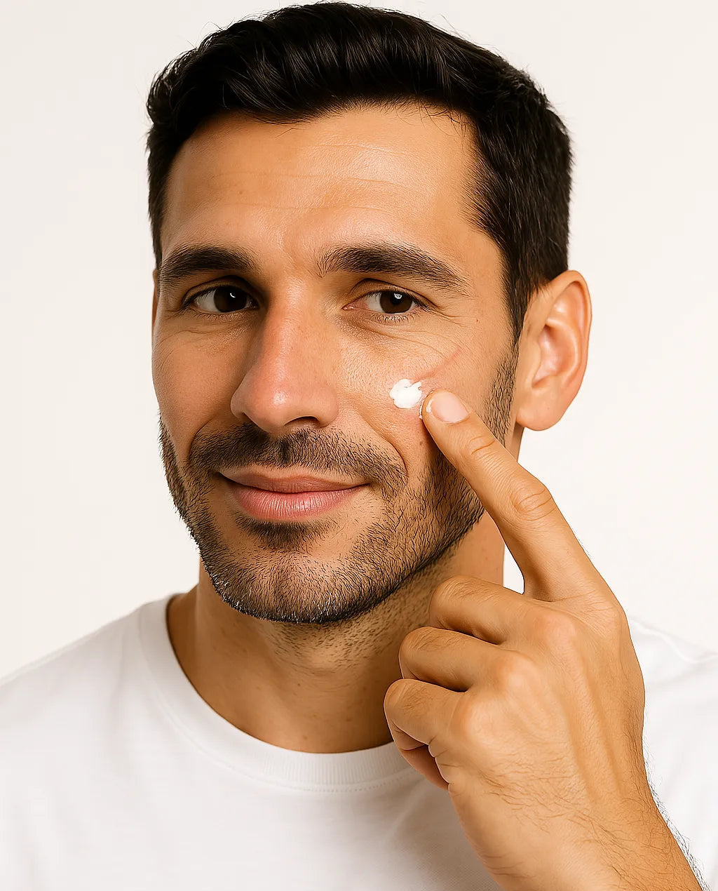 man applying scar cream to scar on cheek