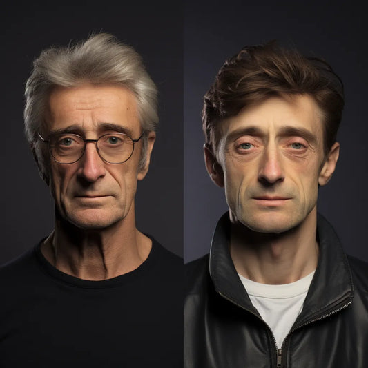 two versions of the same man; the man young along with the man aged