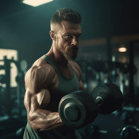 man performing bicep curl in gym