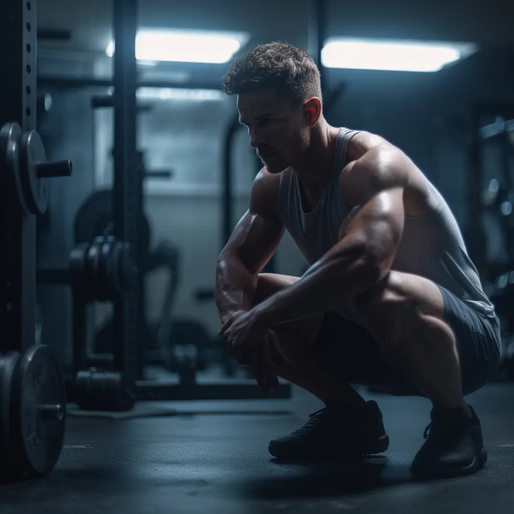 man squatting in the gym